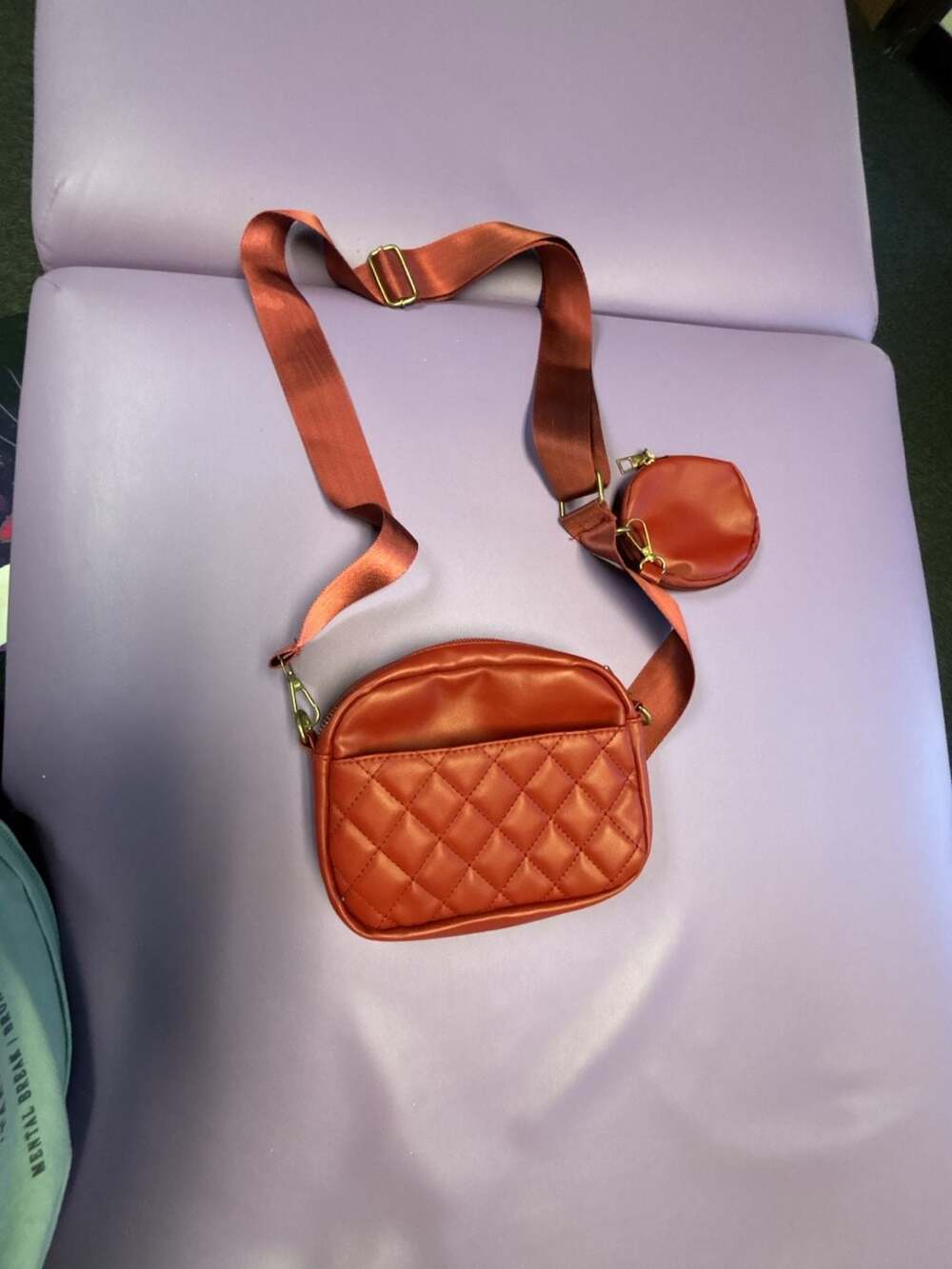Quilted Crossbody Bag With Pouch Red Faux Leather